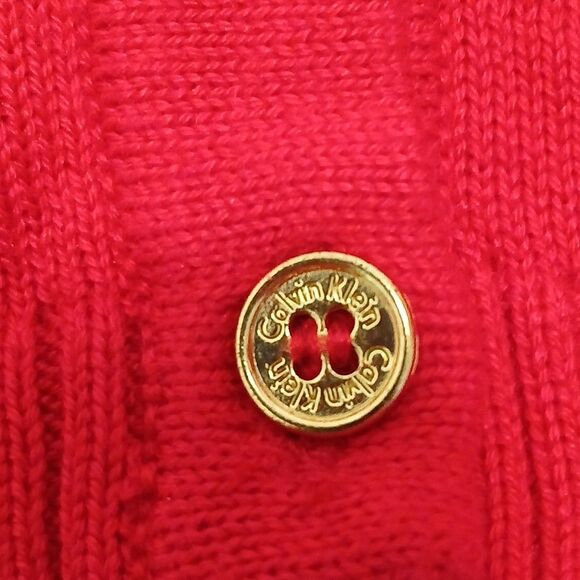 Calvin Klein Red Gold Dots Logo V-neck Gold Button Up Cardigan Sweater XL - Picture 13 of 16